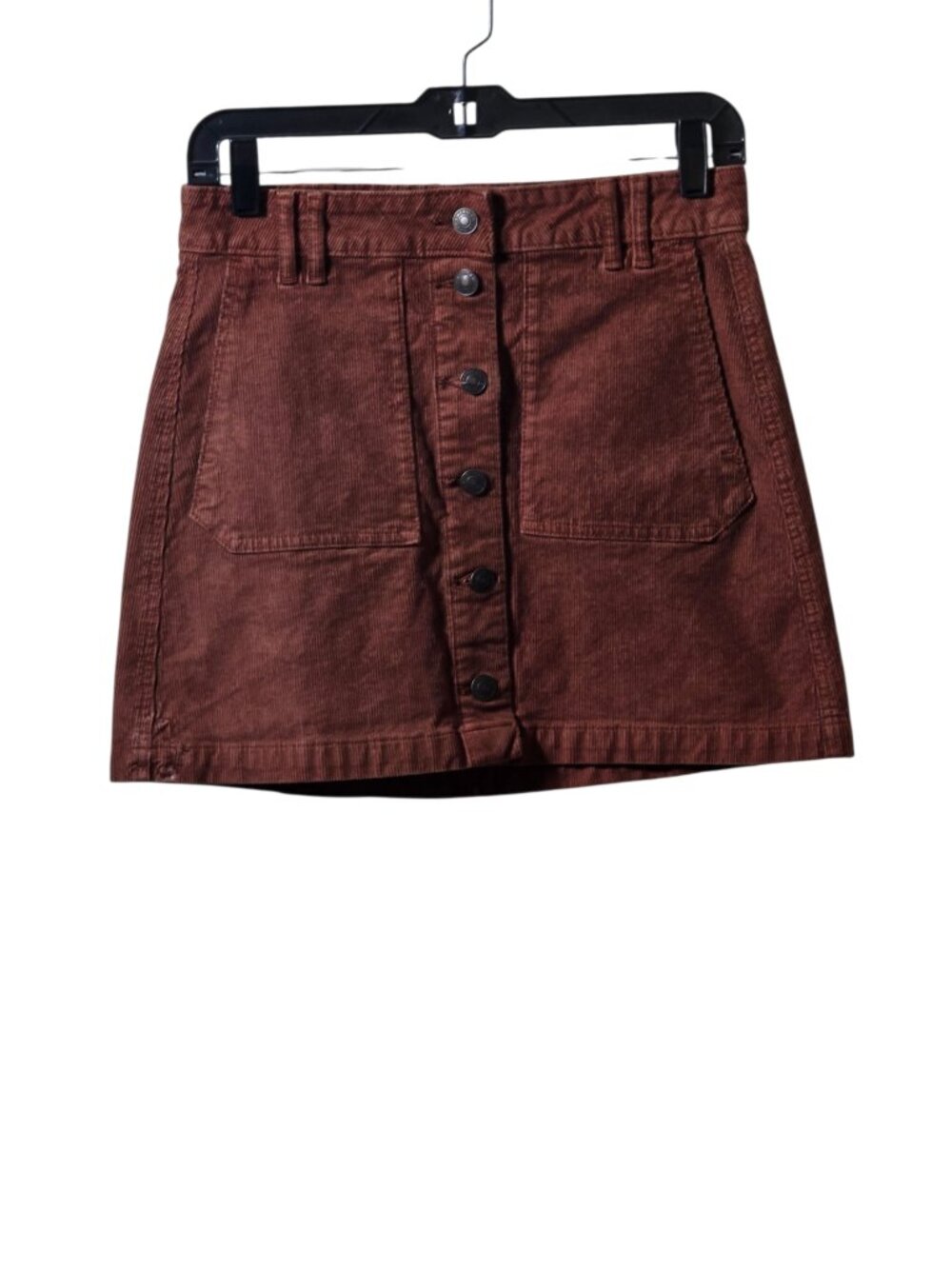 American Eagle Corduroy Mini Skirt Size 2 Brown Button Front Cotton Stretch